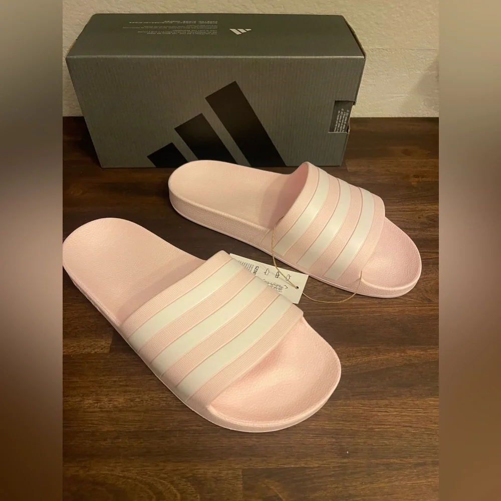 New Adidas size‎ 10 Adilette Aqua W pink and white slides GZ5878